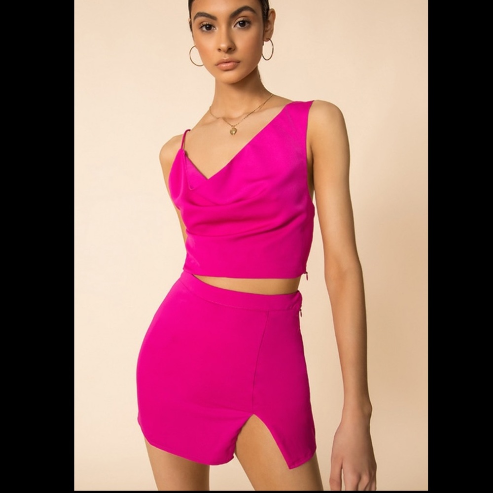Superdown Women's Side Slit Kylie Mini Skirt Set Magenta Pink Size: XS NWT